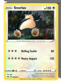 Snorlax 140/202 Rare Sword & Shield Pokemon Holo NM - Image 1