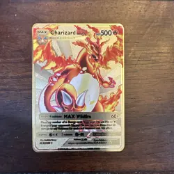 Pokemon Charizard DX 52/100 Gold Metal Pokemon Card Max Wildfire HP500 - Image 1
