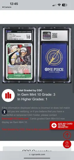 Trafalgar Law One Piece Paramount War Op02-035 Graded CGC 10 - Image 3