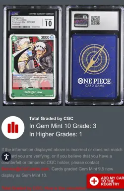 Trafalgar Law One Piece Paramount War Op02-035 Graded CGC 10 - Image 4