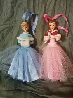 Lot Of 2 Disney Princess Christmas Ornaments Blue Cinderella And Pink Belle 2013 - Image 1