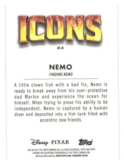 2025 Topps Chrome Disney Trading Card ICONS DI-8 Findet Nemo Finding Nemo - Image 2
