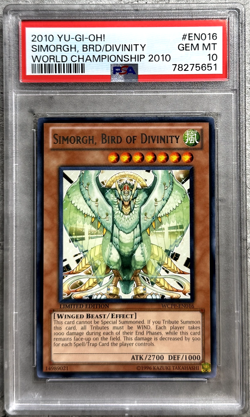 Yugioh Card Simorgh, Bird of Divinity PSA 10, World Championship WCPP-EN016 2010 - Image 1
