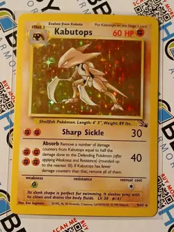 Pokemon TCG Kabutops 9/62 Fossil Holo Rare Unlimited 60 HP Stage 2 Ken Sugimori - Image 1