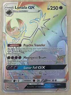 Pokemon Lunala Rainbow GX Full Art Secret Rare 153/149 SM Base Set Holo Stage - Image 1