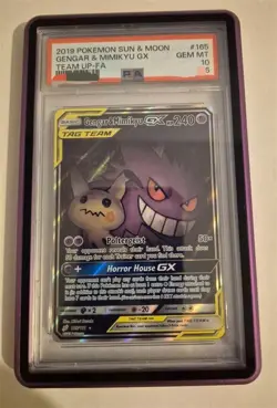 2019 Pokemon Sun & Moon Team Up – Gengar & Mimikyu GX Full Art PSA 10 - Image 1