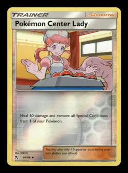 POKEMON CENTER LADY 64/68 UNCOMMON HIDDEN FATES POKEMON REVERSE HOLO LP - Image 1