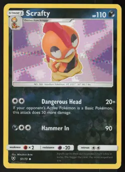Scrafty 51/73 Uncommon Shining Legends Pokemon Reverse Holo Lightly Played - Image 1