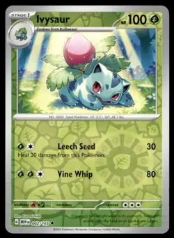 Ivysaur 002/165 Uncommon 151 Pokemon Reverse Holo Near Mint - Image 1