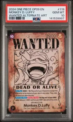2024 One Piece OP09 En #119 Monkey D. Luffy Wanted Alternate Art PSA 10 GEM MINT - Image 1