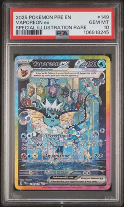 PSA 10 Vaporeon Ex 2025 Pokemon Pre En-Prismatic Evolutions #149 - Image 1
