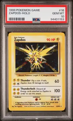 PSA 10 Zapdos-Holo 1999 Pokemon Game #16 - Image 1