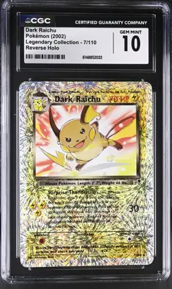 Pokemon Dark Raichu 7/110 Reverse Holo Legendary Collection - CGC 10 - Image 1
