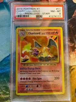 2016 Pokemon XY EVOLUTIONS - PRE RELEASE STAFF CHARIZARD HOLO #11 - PSA 8 - Image 1