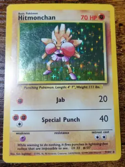 Hitmonchan 7/102 4th Print 1999-2000 Base Set Holo Rare UK Pokemon Card LP-MP^ - Image 1