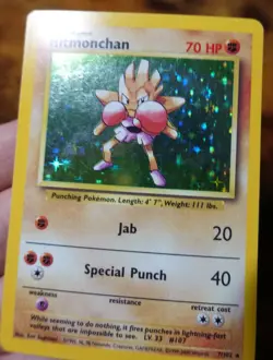 Hitmonchan 7/102 4th Print 1999-2000 Base Set Holo Rare UK Pokemon Card LP-MP^ - Image 3
