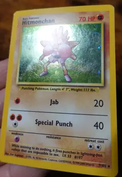 Hitmonchan 7/102 4th Print 1999-2000 Base Set Holo Rare UK Pokemon Card LP-MP^ - Image 4