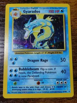 Gyarados 6/102 4th Print 1999-2000 Base Set Holo Rare UK Pokemon Card LP-MP^ - Image 1