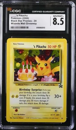 Pokemon Birthday Pikachu Holo Black Star WOTC Promo 2000 CGC 8.5 with Card Guard - Image 1