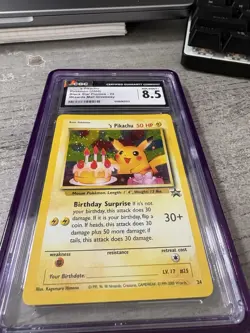 Pokemon Birthday Pikachu Holo Black Star WOTC Promo 2000 CGC 8.5 with Card Guard - Image 3