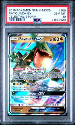 2018 POKEMON SUN & MOON CELESTIAL STORM #109 RAYQUAZA GX PSA 10 - Image 1
