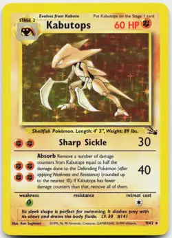 Kabutops 9/62 Holo Rare Fossil Pokemon Unlimited Holo Lightly Played - Image 1