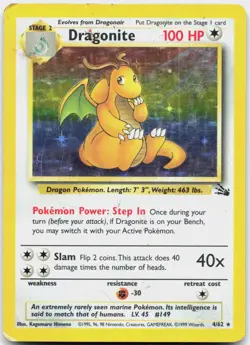 Dragonite 4/62 Holo Rare Fossil Pokemon Unlimited Holo Heavily Played - Image 1