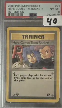 2000 Pokemon TCG Team Rocket Here Comes Team Rocket! 1st Ed #71 PSA 8 - Image 1