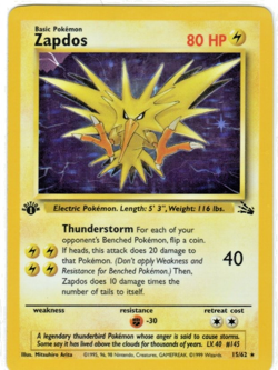 Zapdos 1st Edition Fossil 15/62 Holo Rare Pokemon Card - WOTC 1999 - Image 1