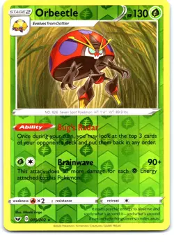 Orbeetle 019/202 Rare Sword & Shield Pokemon Reverse Holo Near Mint - Image 1