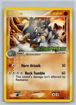 Rhydon 19/106 Rare Emerald Pokemon Reverse Holo Lightly Played - Image 1