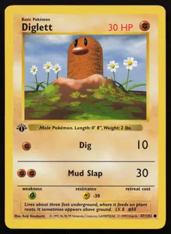 Diglett 47/102 1st Edition Common Base Set Shadowless Pokemon English NM - Image 1
