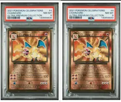 2x Sequential Pokemon Celebrations Charizard UPC Gold Metal #4 PSA 8 - Image 1