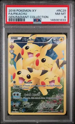 2016 POKEMON XY GENERATIONS RADIANT COLLECTION #RC29 FULL ART/PIKACHU PSA 8 - Image 1