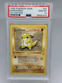 1999 Pokemon Game Sandshrew 1st Edition Shadowless #62 PSA 10 Gem Mint - Image 1