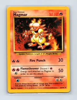 Magmar 36/102 Uncommon Base Set Unlimited Pokemon Lightly Played - Image 1