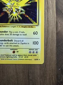 Zapdos 016/102 Base Set Holo Rare Basic 90 HP English 1999 Pokemon TCG WOTC - Image 4