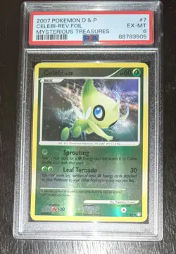 2007 Pokemon D&P Mysterious Treasures Celebi 7/123 Reverse Holo PSA EX-MT 6 - Image 1