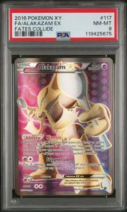 2016 POKEMON XY FATES COLLIDE #117 FULL ART/ALAKAZAM EX PSA 8 - Image 1