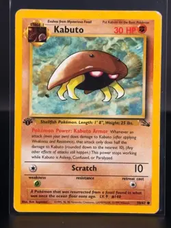 Kabuto Fossil 1st Edition Common Pokemon Card 1999 English 50/62 - MP - 50 - Image 1