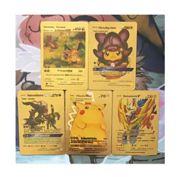 Pokemon TCG Gold Metal Holo Full Art Card Lot 5 Charizard GX Pikachu VMAX - Image 1