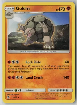 Golem 35/68 Pokemon Hidden Fates Rare Near Mint Card (NM) 1 - Image 1