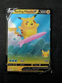 Surfing Pikachu V 008/025 Holo V Rare Celebrations Pokemon Near Mint - Image 1