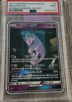 Pokemon 2017 Sun & Moon Shining Legends Mewtwo GX Card 78/73 PSA 9 - Image 1