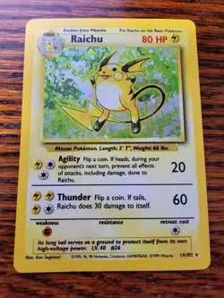 LP! Raichu 14/102 - Base Set Unlimited - WOTC Holo Rare Pokemon Card - Vintage - Image 1