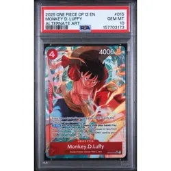 2025 One Piece OP12 Monkey D. Luffy Alt Art #015 PSA 10 GEM MINT English - Image 1