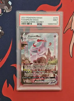 ESPEON VMAX 270/264 PSA 9 Fusion Strike Alternate Art HOLO English Pokemon Card - Image 1