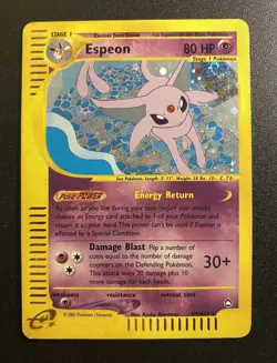 Pokemon Card-Espeon-Aquapolis-Holo-H9/H32-ENG-LP-Swirl - Image 1