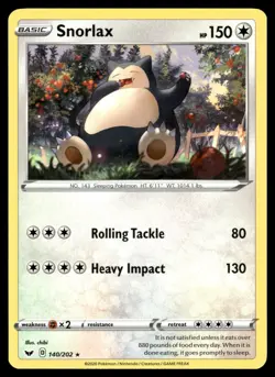 Snorlax 140/202 Rare Sword & Shield Pokemon NM - Image 1