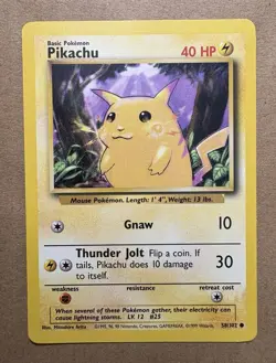 Pokemon TCG Base Set Pikachu 58/102 Common Unlimited Regular 40 HP ENG 1999 - Image 1